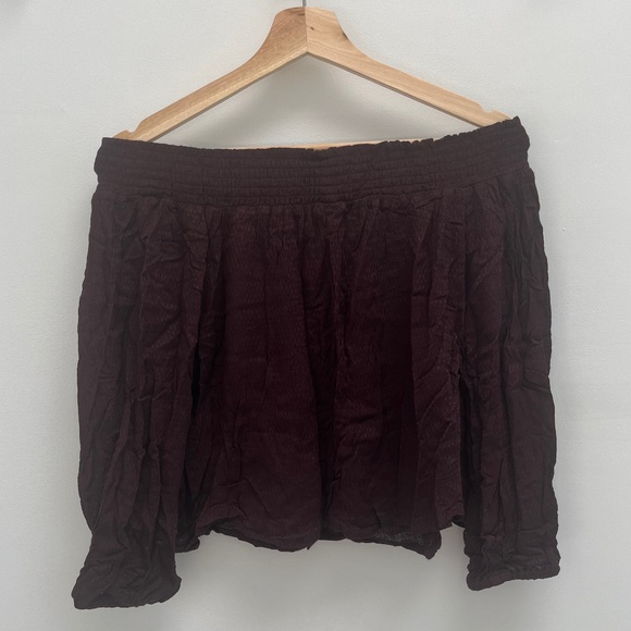 Harlow Maroon Lace Up Blouse Crop Top Off Shoulder 3/4 Sleeve Boxy Knit - Picture 2 of 3